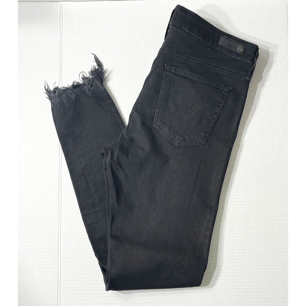 AG‎ Adriano Goldschmied The Farrah Skinny Ankle Size 29 Black Raw Hem Moto Rock